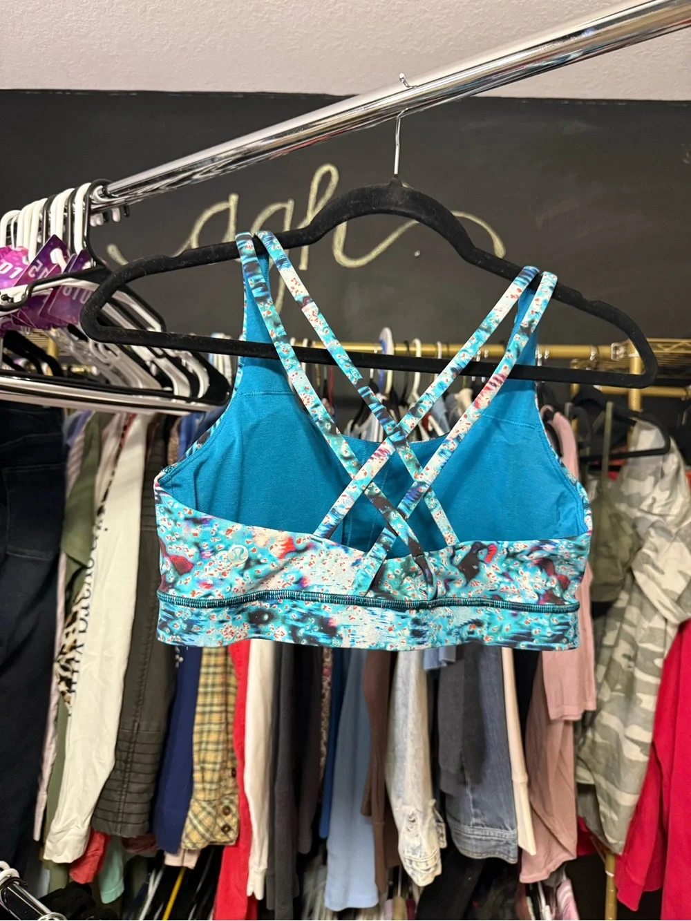 Lululemon Energy Sports Bra Blue Abstract Print Strappy Back Size 10